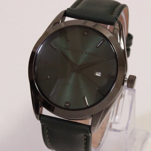 Geoffrey Beene Men's Dress Watch Diamond At 12 Emerald Green Leather 42mm - Picture 7 of 14